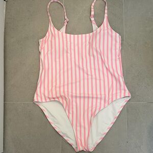 Old Navy Pink and White Striped One Piece Swimsuit